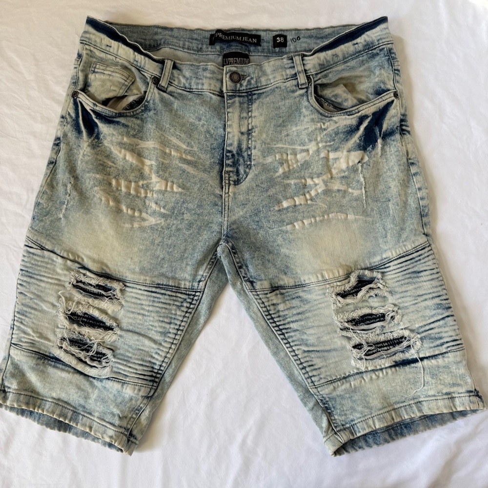 Light Blue Distressed Men's Shorts Size 38